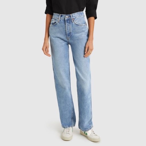 Re/Done Denim - Re/Done High-Rise Straight Leg Jeans in Light Blue